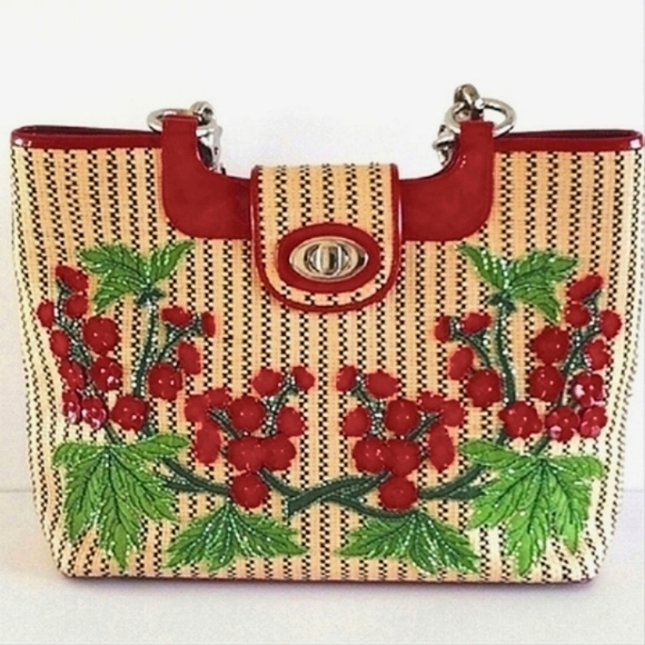 Isabella Fiore Handbags - Isabella Fiore embroidered floral appliqued beaded bag
